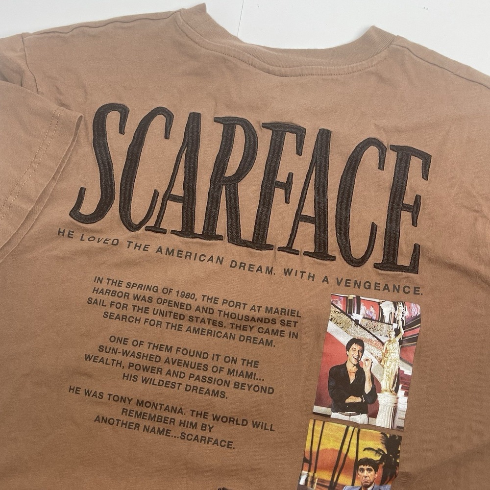Scarface Shoe Palace Large T-Shirt Tee Brown Embroidered Pacino Montana Movie